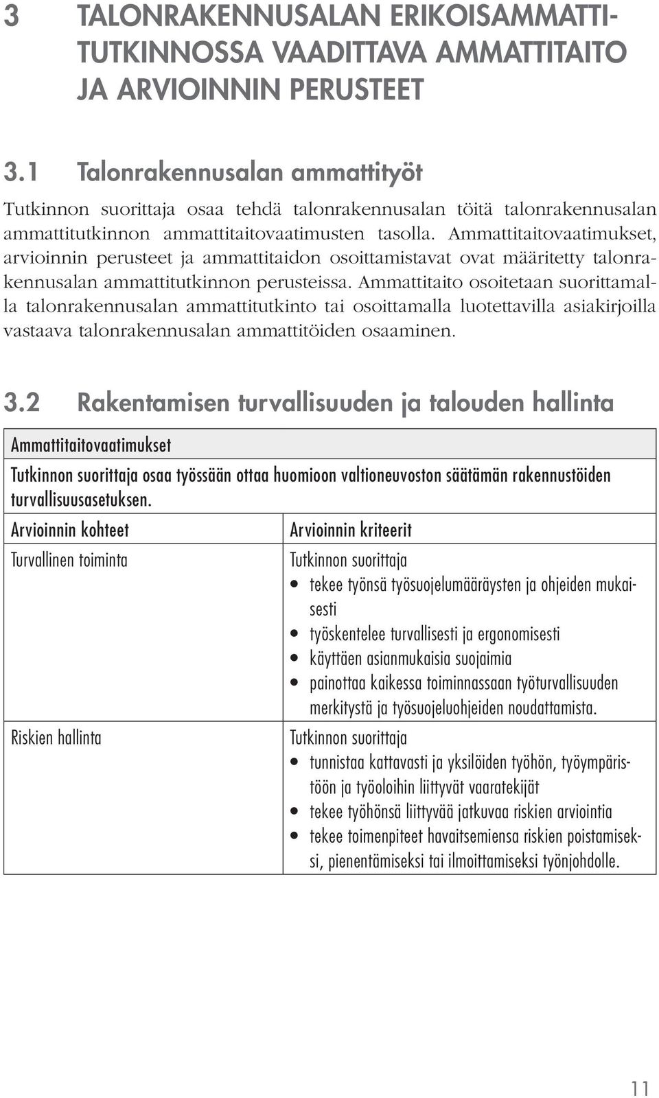 Ammattitaitovaatimukset, arvioinnin perusteet ja ammattitaidon osoittamistavat ovat määritetty talonrakennusalan ammattitutkinnon perusteissa.