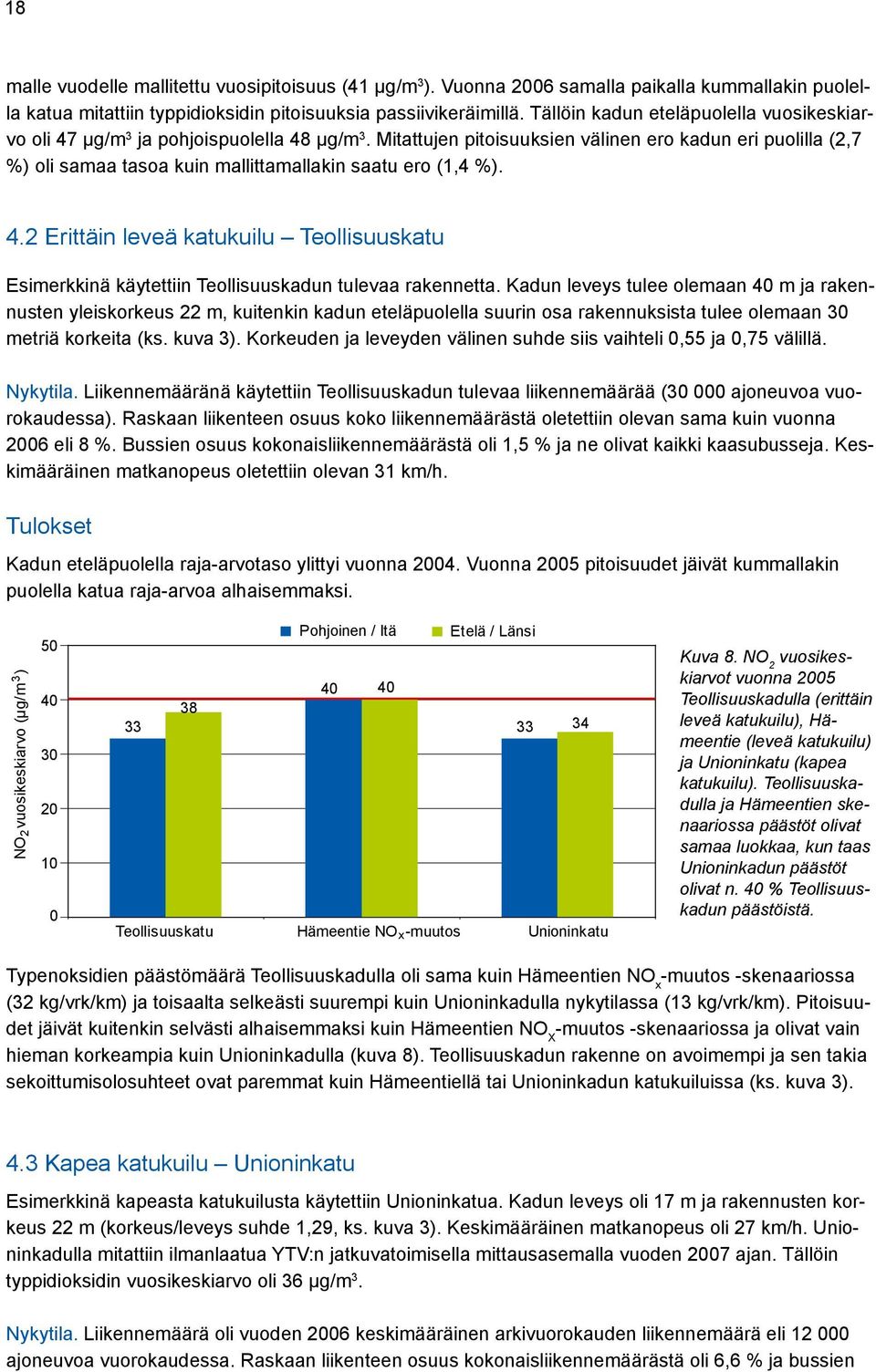 Mitattujen pitoisuuksien välinen ero kadun eri puolilla (2,7 %) oli samaa tasoa kuin mallittamallakin saatu ero (1,4 %). 4.