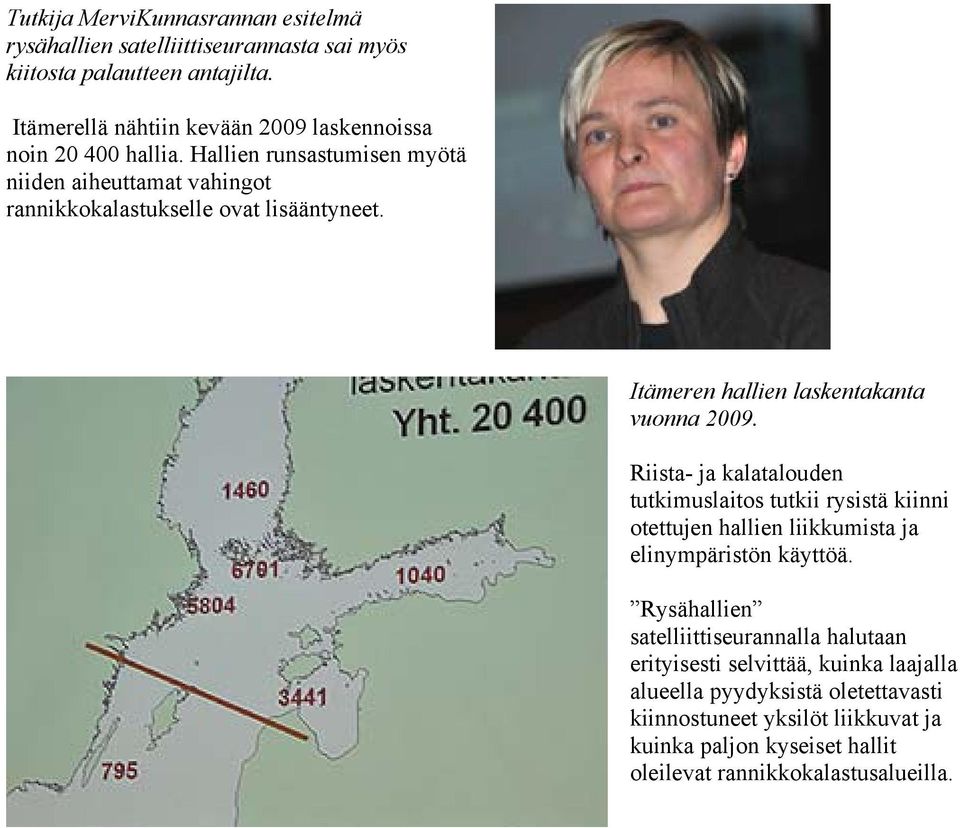 Itämeren hallien laskentakanta vuonna 2009. Riista- ja kalatalouden tutkimuslaitos tutkii rysistä kiinni otettujen hallien liikkumista ja elinympäristön käyttöä.
