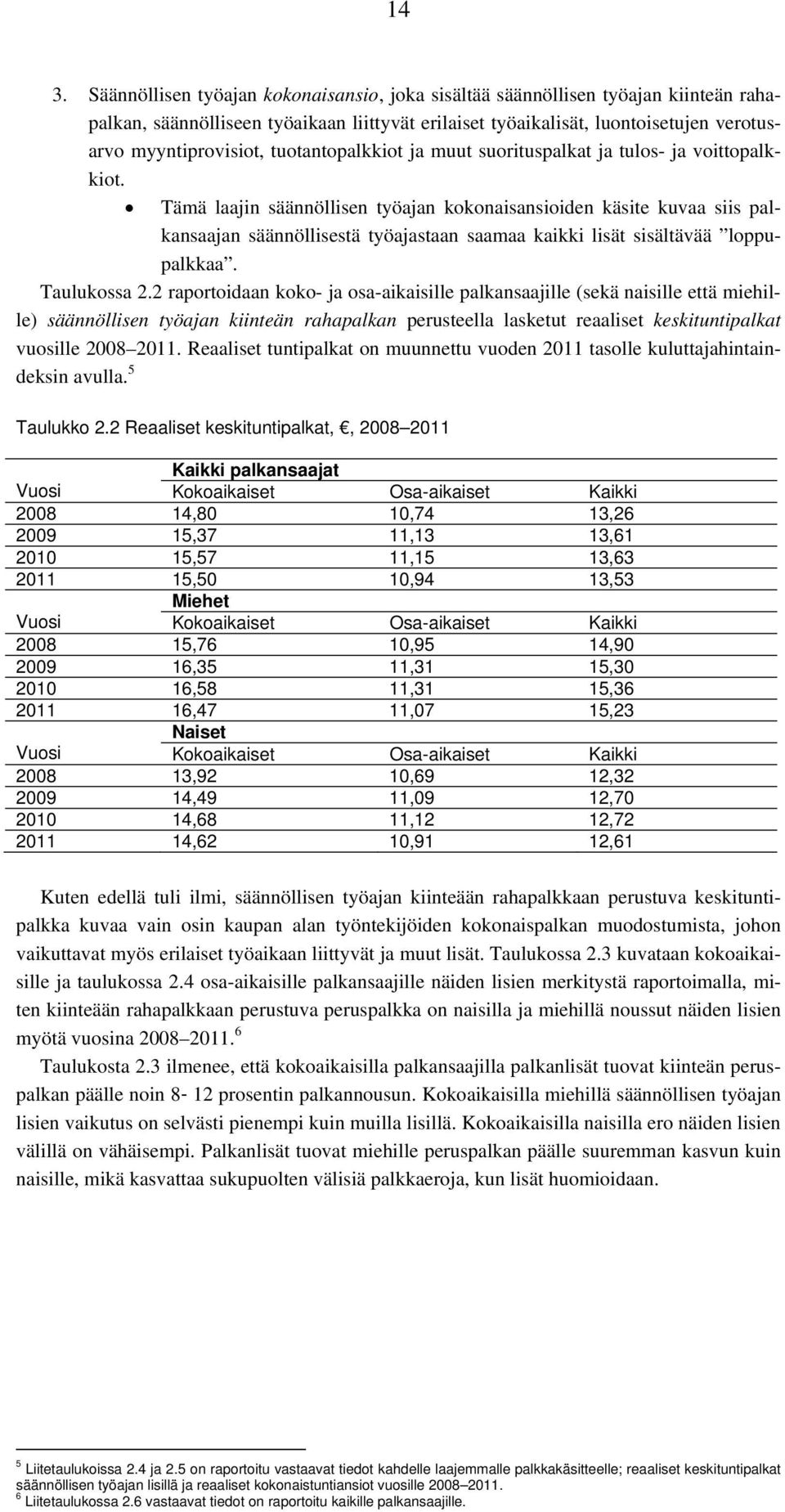 Tämä laajin säännöllisen työajan kokonaisansioiden käsite kuvaa siis palkansaajan säännöllisestä työajastaan saamaa kaikki lisät sisältävää loppupalkkaa. Taulukossa 2.