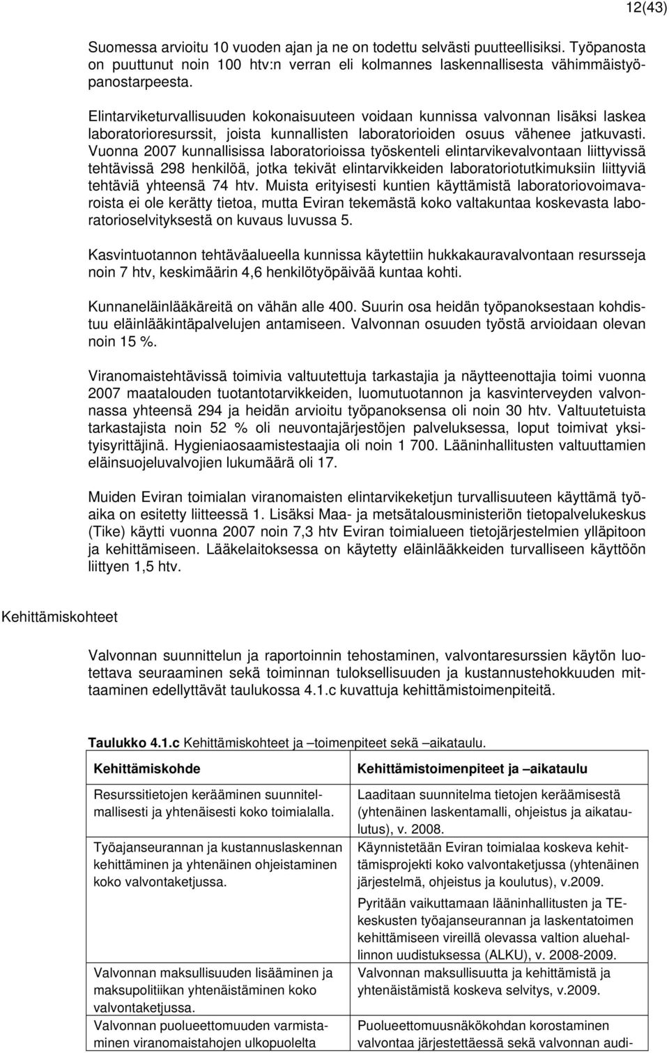 Vuonna 2007 kunnallisissa laboratorioissa työskenteli elintarvikevalvontaan liittyvissä tehtävissä 298 henkilöä, jotka tekivät elintarvikkeiden laboratoriotutkimuksiin liittyviä tehtäviä yhteensä 74