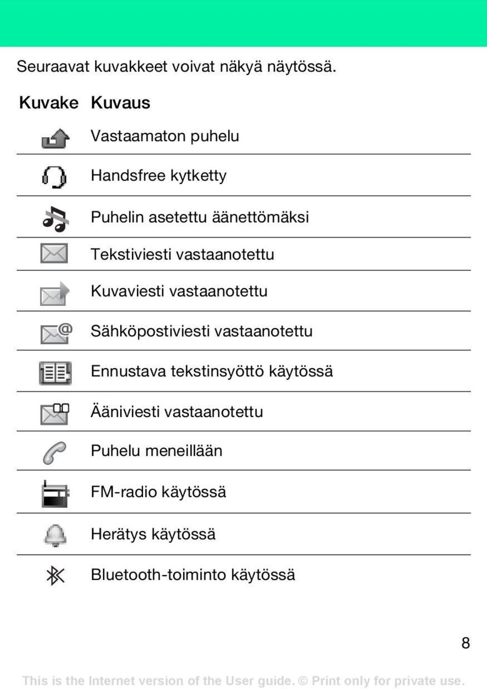 Tekstiviesti vastaanotettu Kuvaviesti vastaanotettu Sähköpostiviesti vastaanotettu