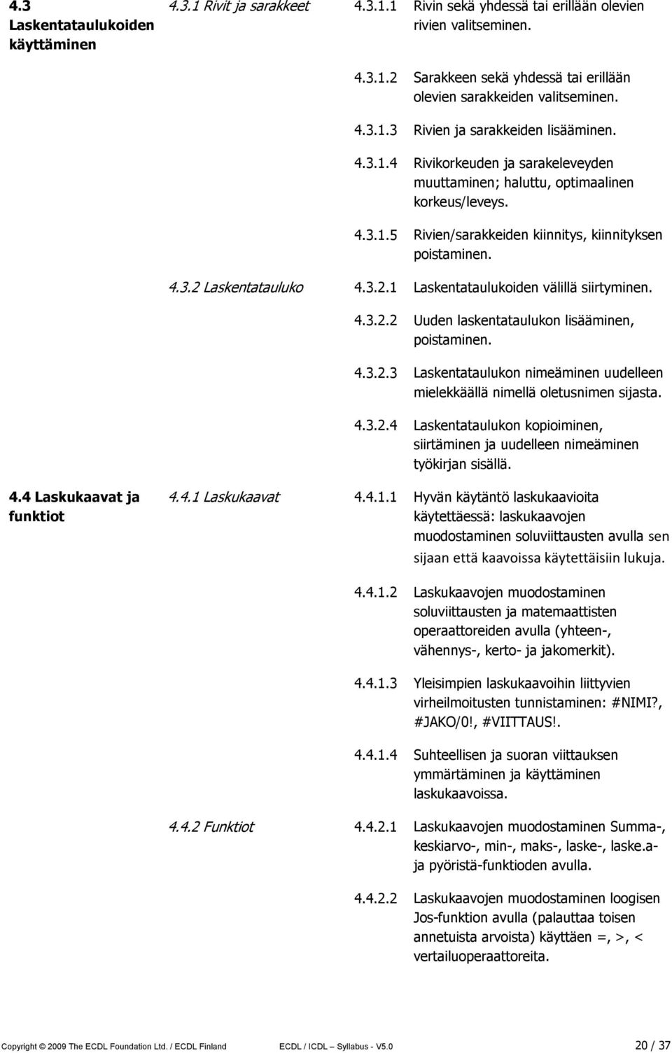 3.2.1 Laskentataulukoiden välillä siirtyminen. 4.3.2.2 Uuden laskentataulukon lisääminen, poistaminen. 4.3.2.3 Laskentataulukon nimeäminen uudelleen mielekkäällä nimellä oletusnimen sijasta. 4.3.2.4 Laskentataulukon kopioiminen, siirtäminen ja uudelleen nimeäminen työkirjan sisällä.