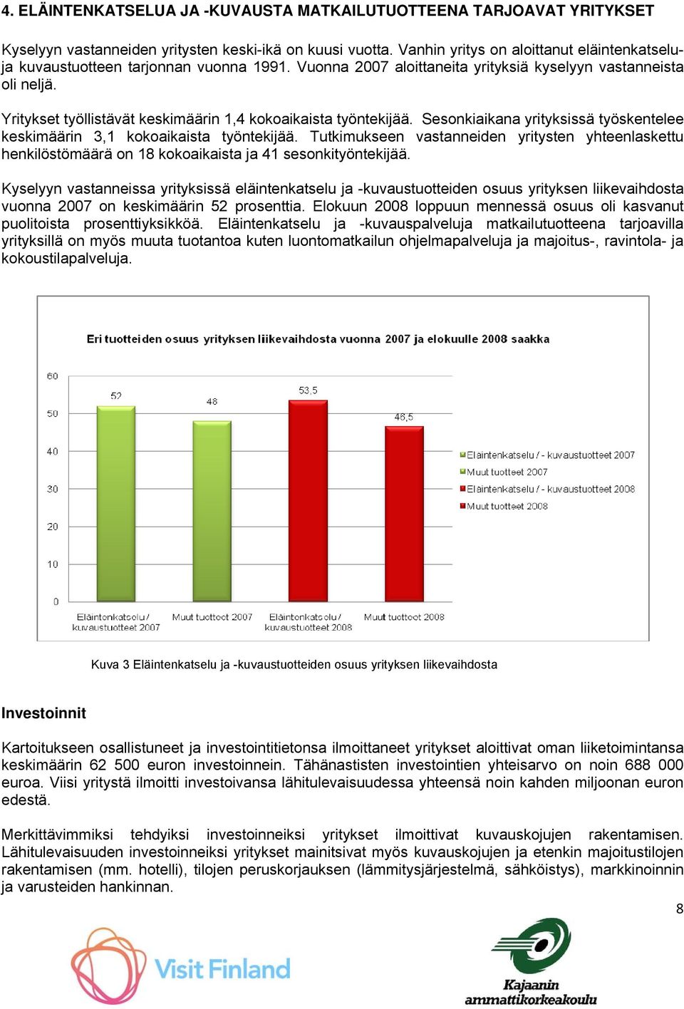 Yritykset työllistävät keskimäärin 1,4 kokoaikaista työntekijää. Sesonkiaikana yrityksissä työskentelee keskimäärin 3,1 kokoaikaista työntekijää.