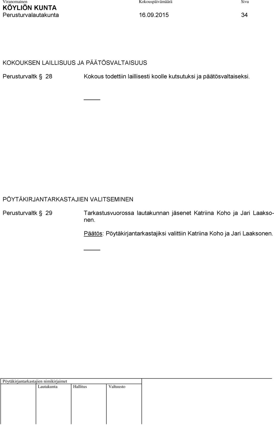 laillisesti koolle kutsutuksi ja päätösvaltaiseksi.