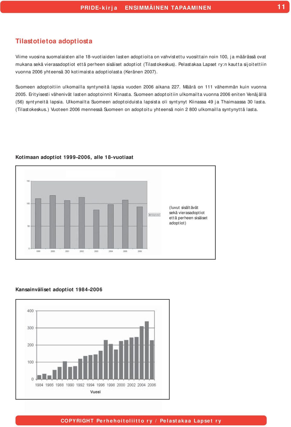 Suomeen adoptoitiin ulkomailla syntyneitä lapsia vuoden 2006 aikana 227. Määrä on 111 vähemmän kuin vuonna 2005. Erityisesti vähenivät lasten adoptoinnit Kiinasta.