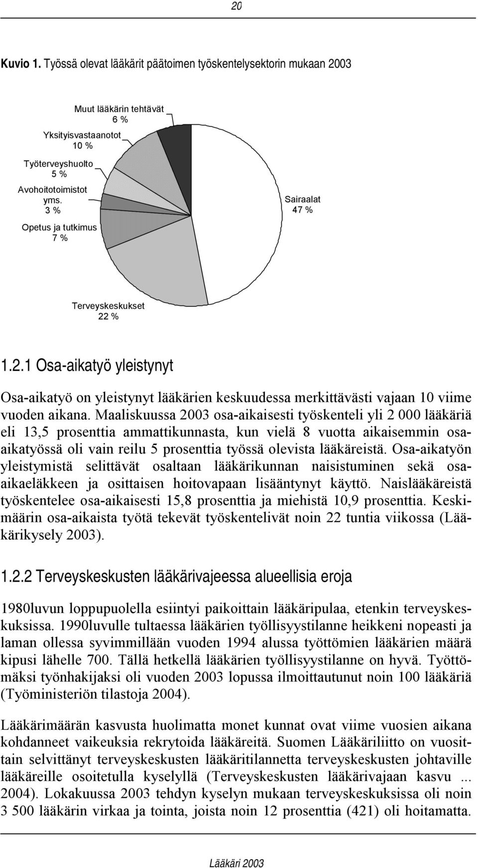 Maaliskuussa 2003 osa-aikaisesti työskenteli yli 2 000 lääkäriä eli 13,5 prosenttia ammattikunnasta, kun vielä 8 vuotta aikaisemmin osaaikatyössä oli vain reilu 5 prosenttia työssä olevista