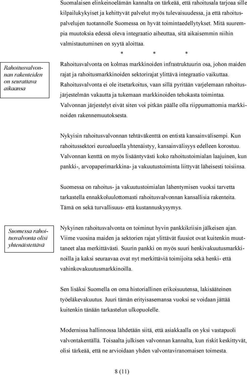 Rahoitusvalvonta on kolmas markkinoiden infrastruktuurin osa, johon maiden rajat ja rahoitusmarkkinoiden sektorirajat ylittävä integraatio vaikuttaa.