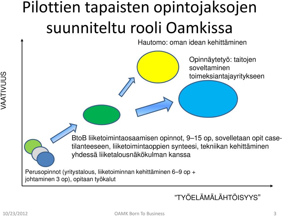 casetilanteeseen, liiketoimintaoppien synteesi, tekniikan kehittäminen yhdessä liiketalousnäkökulman kanssa Perusopinnot