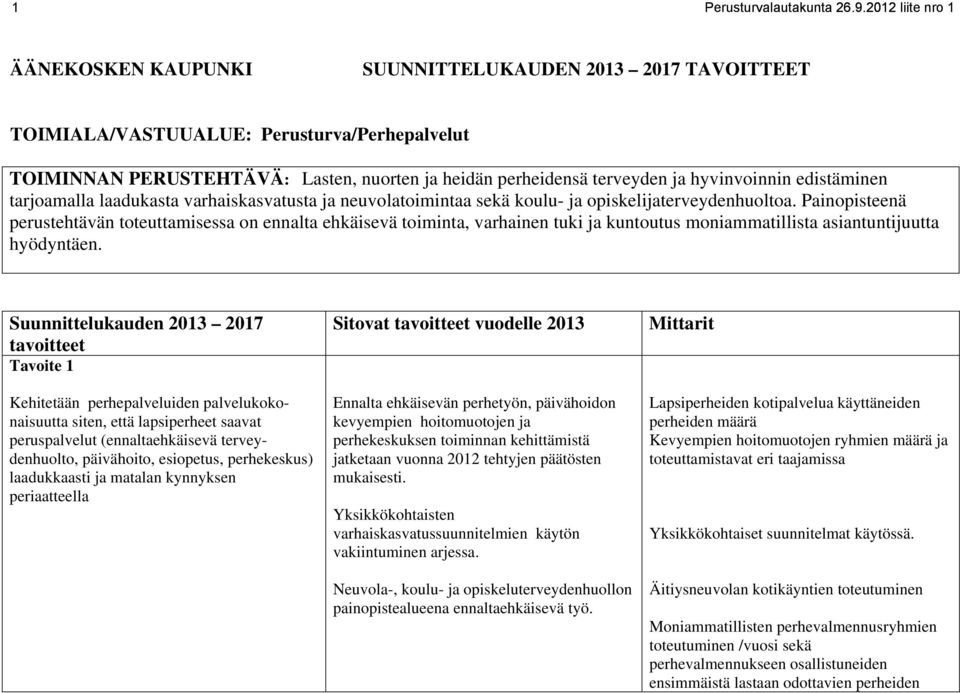 hyvinvoinnin edistäminen tarjoamalla laadukasta varhaiskasvatusta ja neuvolatoimintaa sekä koulu- ja opiskelijaterveydenhuoltoa.