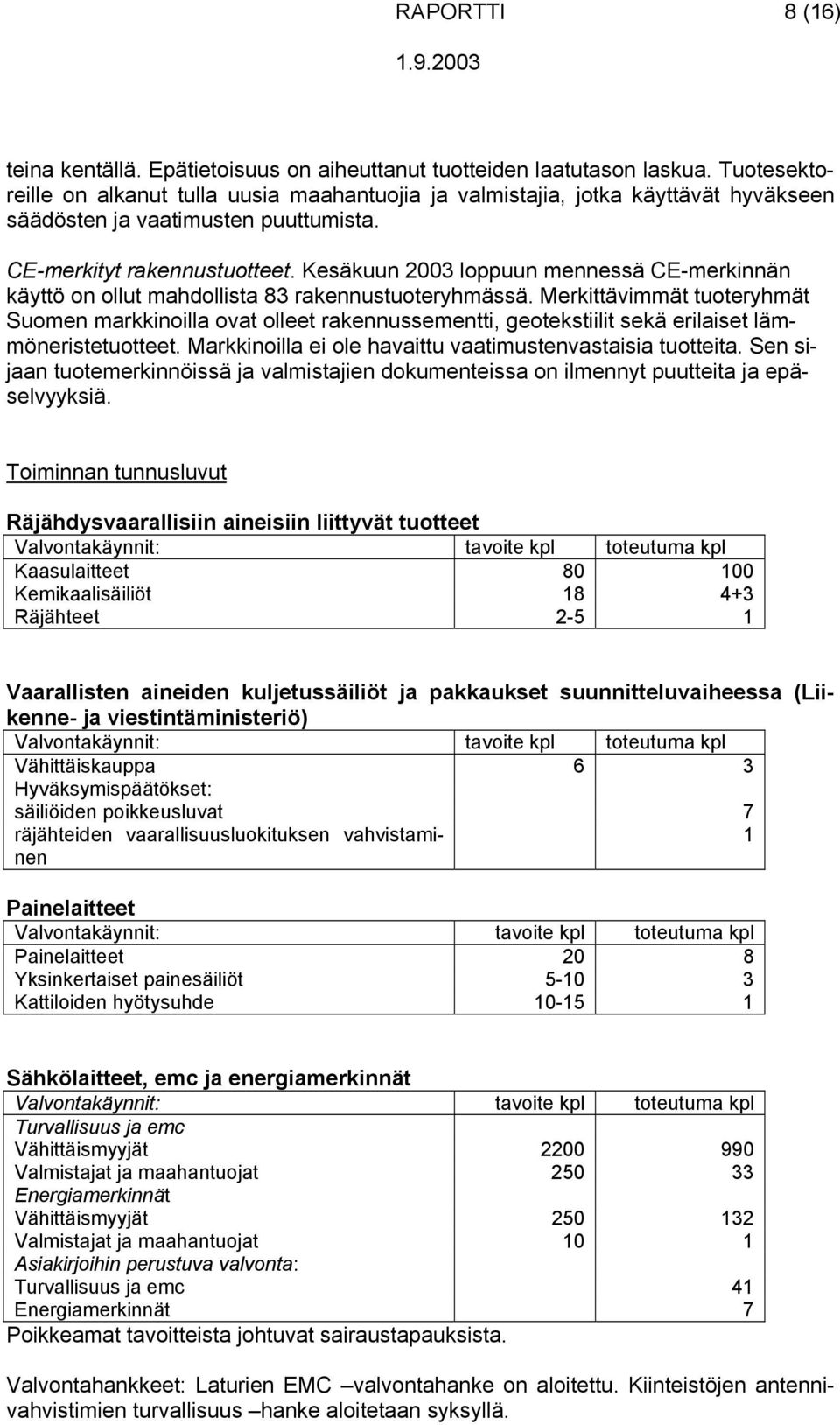 Kesäkuun 2003 loppuun mennessä CE-merkinnän käyttö on ollut mahdollista 83 rakennustuoteryhmässä.