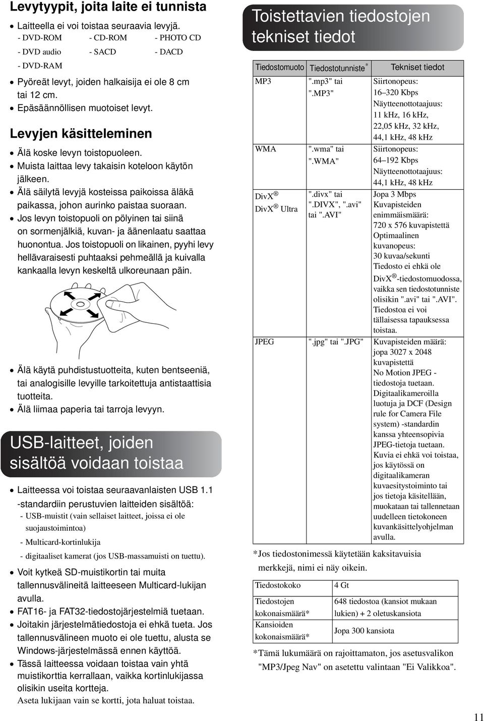 Levyjen käsitteleminen Älä koske levyn toistopuoleen. Muista laittaa levy takaisin koteloon käytön jälkeen. Älä säilytä levyjä kosteissa paikoissa äläkä paikassa, johon aurinko paistaa suoraan.