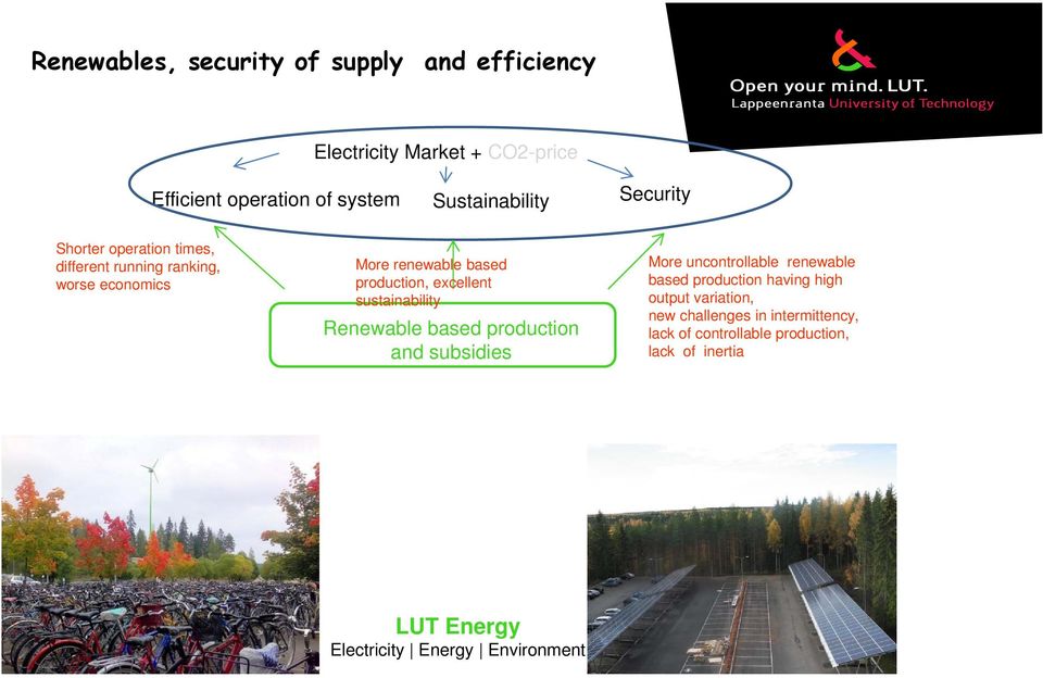 production, excellent sustainability Renewable based production and subsidies More uncontrollable renewable based