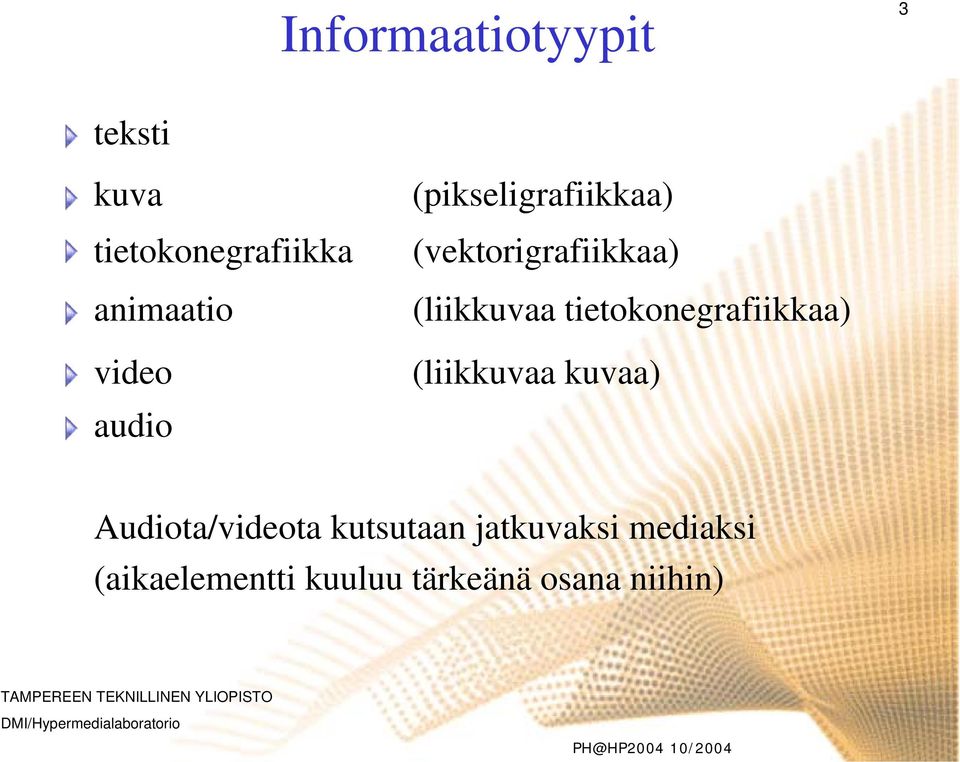 tietokonegrafiikkaa) (liikkuvaa kuvaa) Audiota/videota