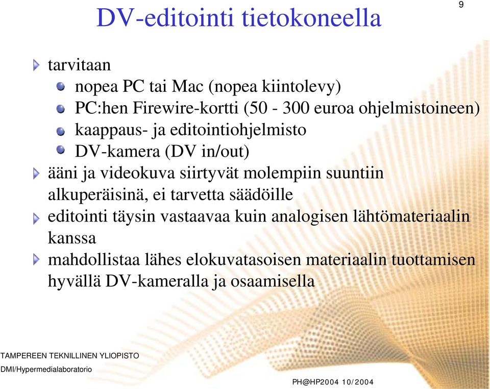 molempiin suuntiin alkuperäisinä, ei tarvetta säädöille editointi täysin vastaavaa kuin analogisen