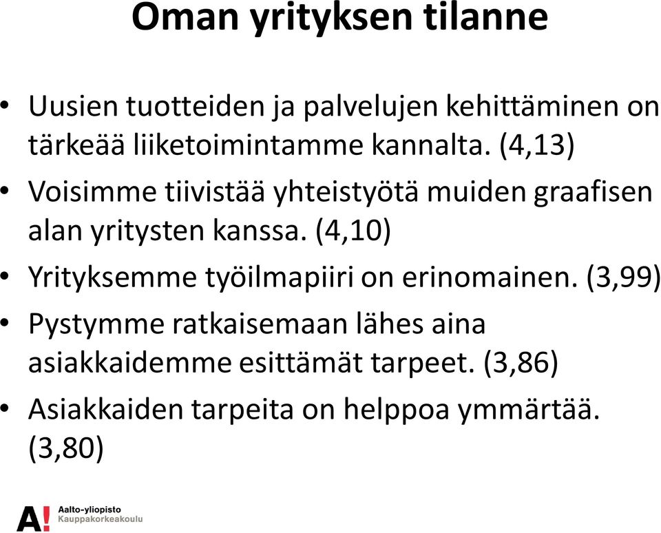 (4,13) Voisimme tiivistää yhteistyötä muiden graafisen alan yritysten kanssa.