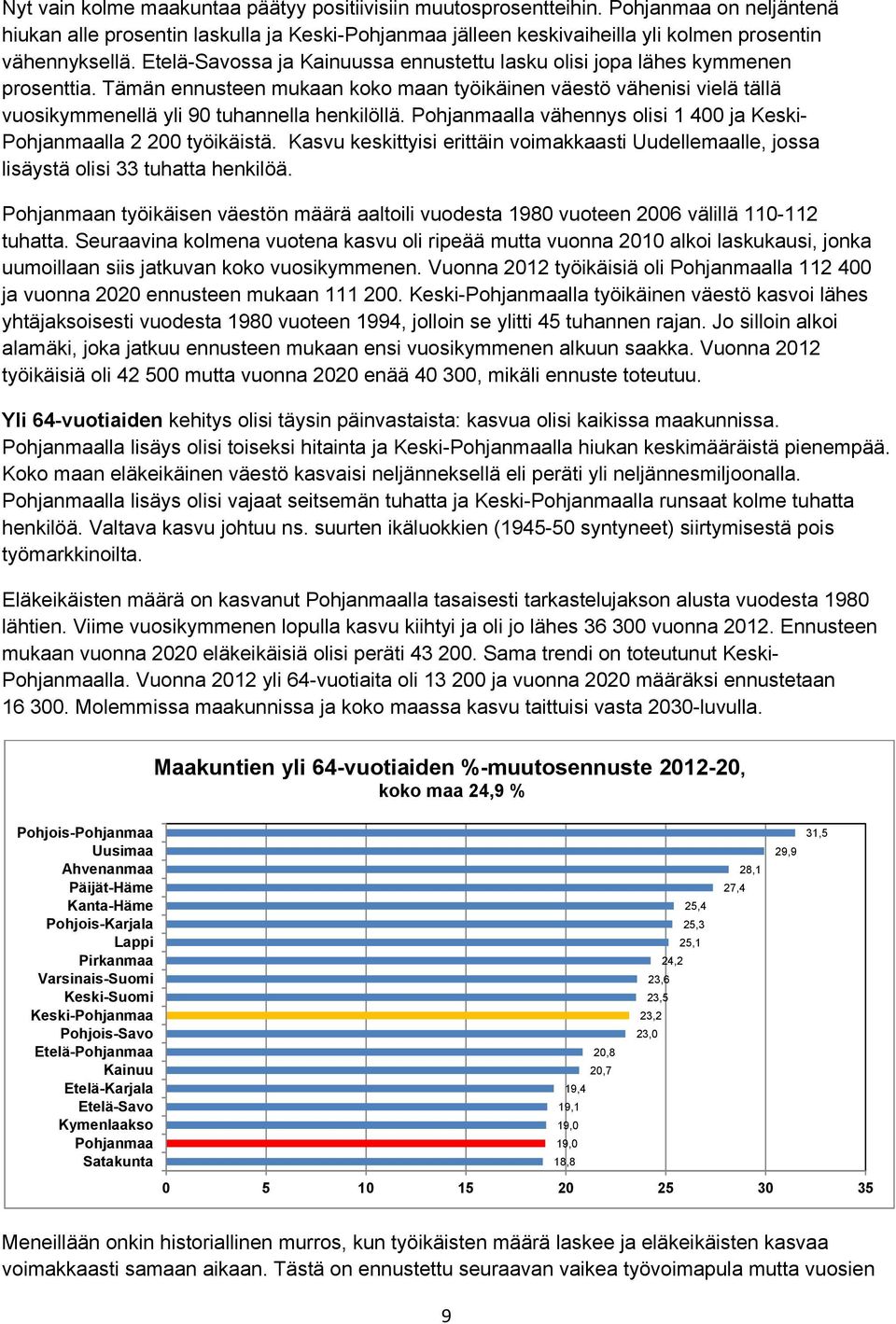 lla vähennys olisi 1 4 ja Keski- lla 2 2 työikäistä. Kasvu keskittyisi erittäin voimakkaasti Uudellemaalle, jossa lisäystä olisi 33 tuhatta henkilöä.