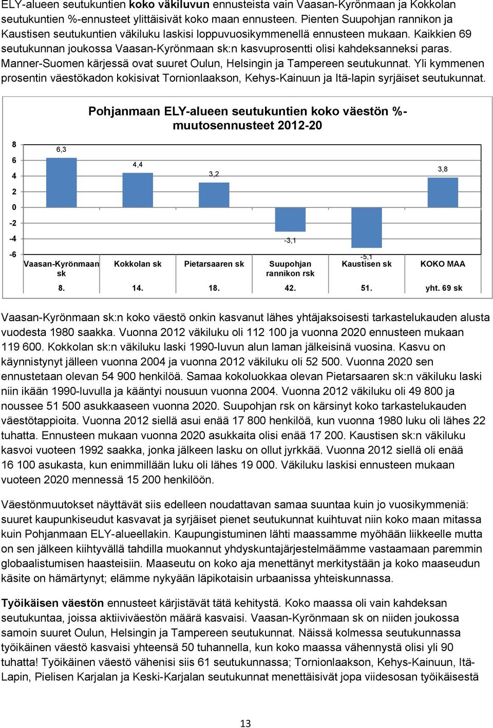 Kaikkien 69 seutukunnan joukossa Vaasan-Kyrönmaan sk:n kasvuprosentti olisi kahdeksanneksi paras. Manner-Suomen kärjessä ovat suuret Oulun, Helsingin ja Tampereen seutukunnat.