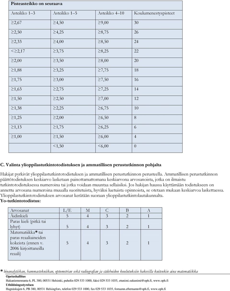 Valinta ylioppilastutkintotodistuksen ja ammatillisen perustutkinnon pohjalta Hakijat pyrkivät ylioppilastutkintotodistuksen ja ammatillisen perustutkinnon perusteella.