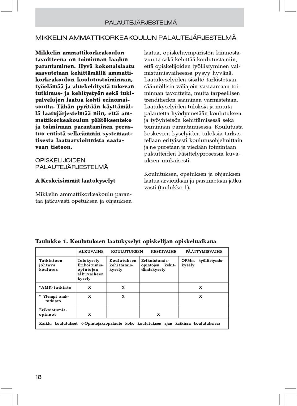 Tähän pyritään käyttämällä laatujärjestelmää niin, että ammattikorkeakoulun päätöksenteko ja toiminnan parantaminen perustuu entistä selkeämmin systemaattisesta laatuarvioinnista saatavaan tietoon.