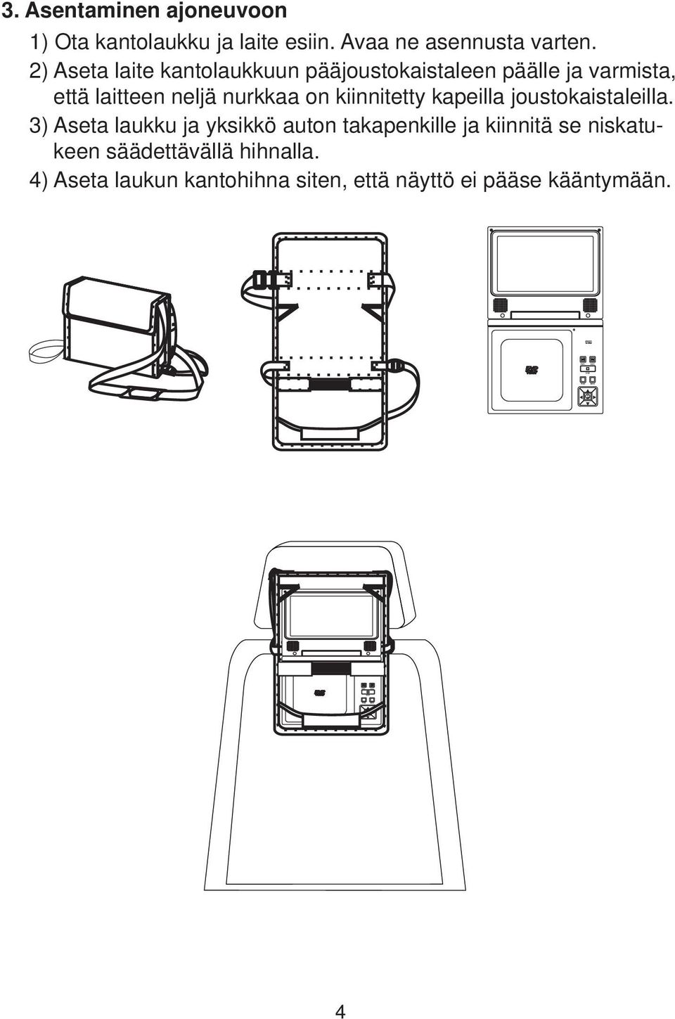 kiinnitetty kapeilla joustokaistaleilla.