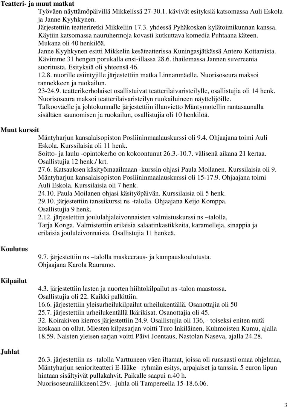 Kävimme 31 hengen porukalla ensi-illassa 28.6. ihailemassa Jannen suvereenia suoritusta. Esityksiä oli yhteensä 46. 12.8. nuorille esiintyjille järjestettiin matka Linnanmäelle.