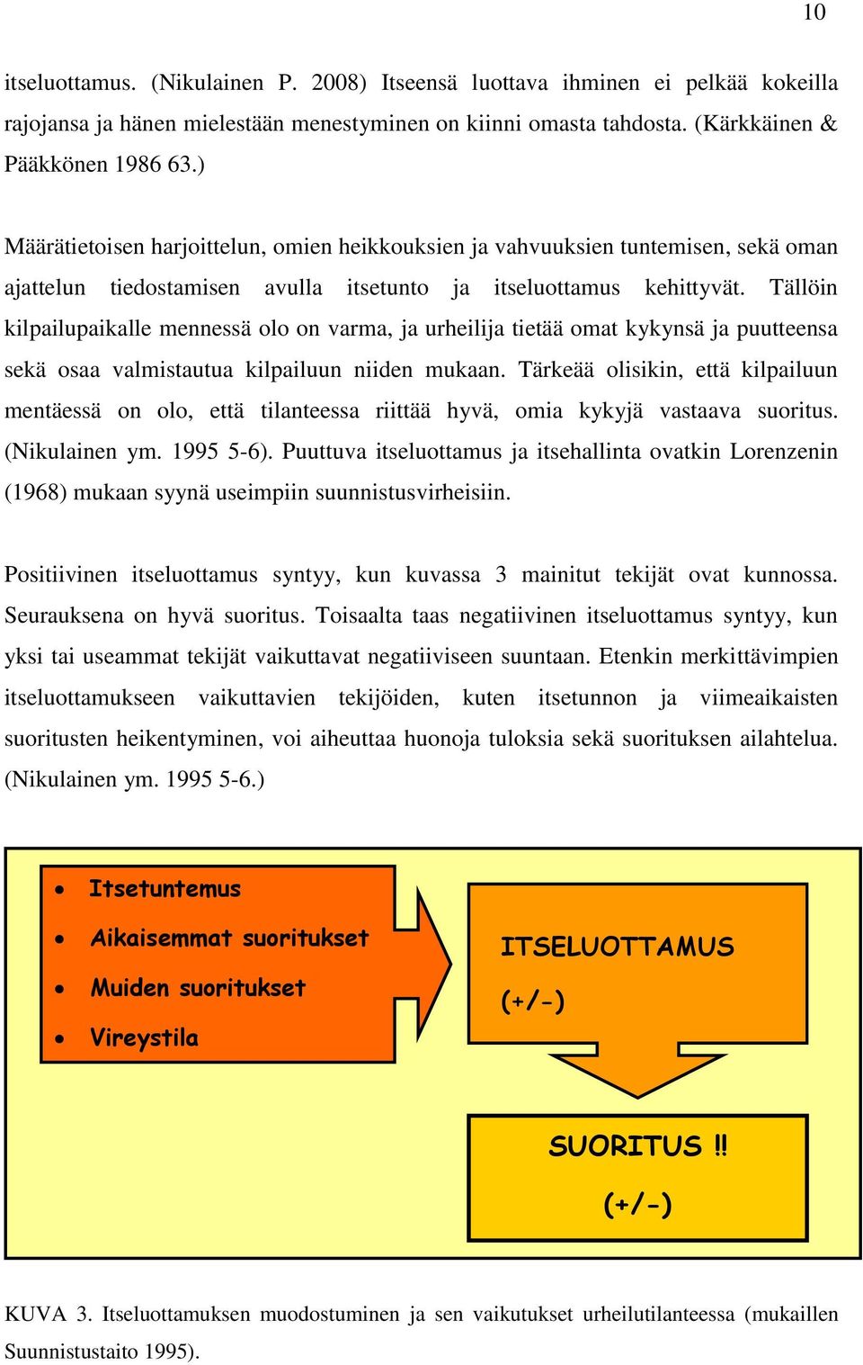 Tällöin kilpailupaikalle mennessä olo on varma, ja urheilija tietää omat kykynsä ja puutteensa sekä osaa valmistautua kilpailuun niiden mukaan.