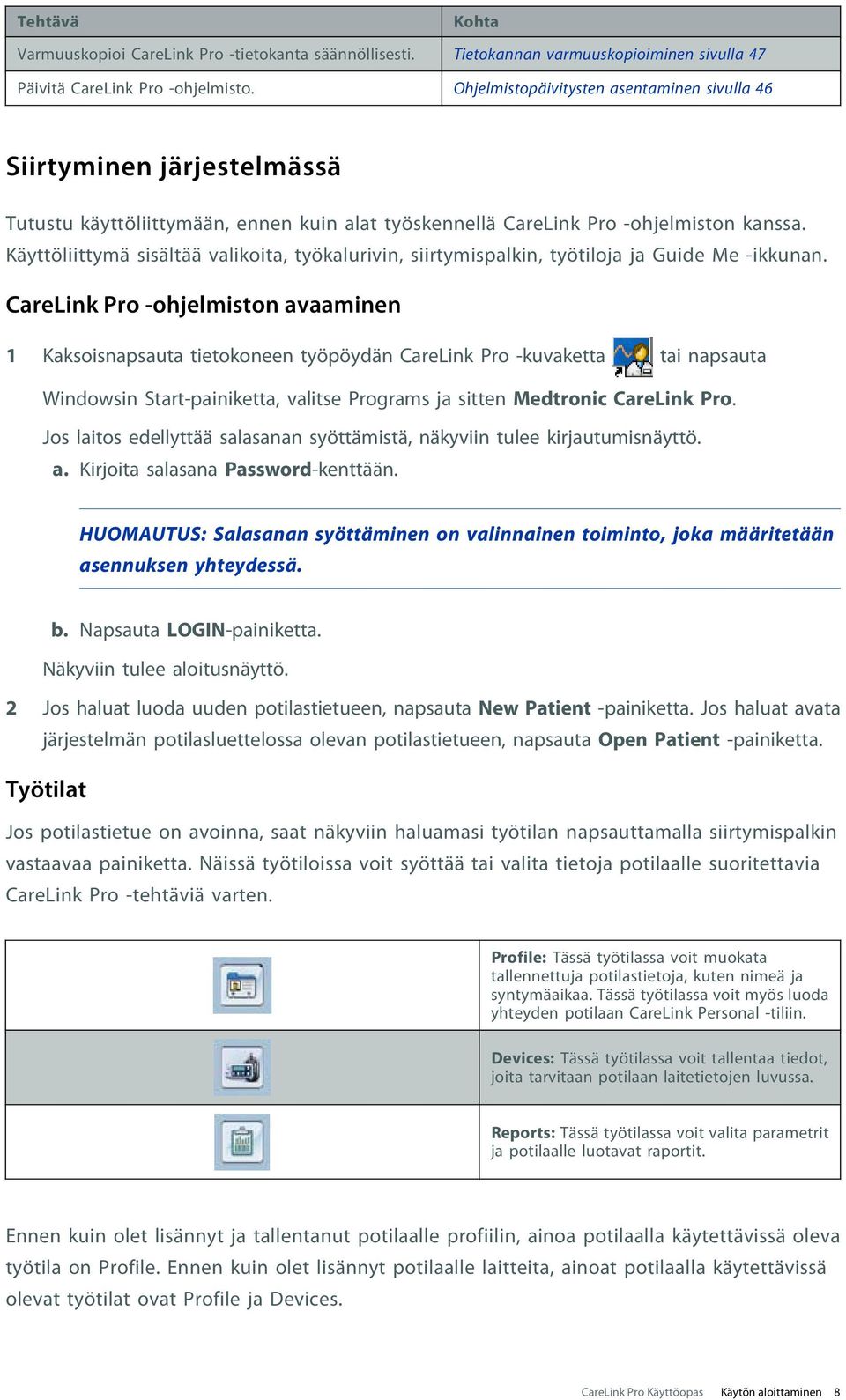 Käyttöliittymä sisältää valikoita, työkalurivin, siirtymispalkin, työtiloja ja Guide Me -ikkunan.