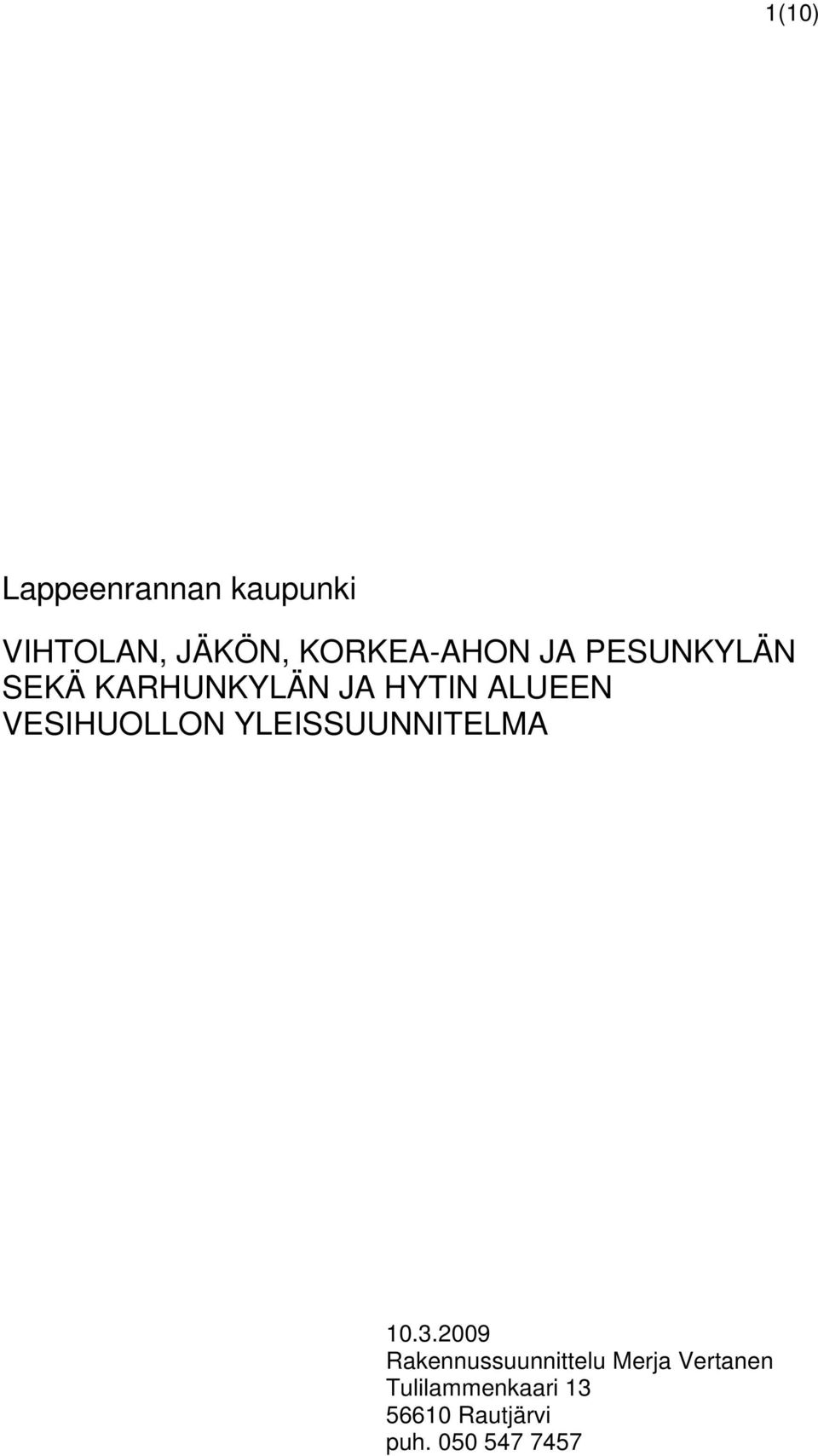 VESIHUOLLON YLEISSUUNNITELMA 10.3.