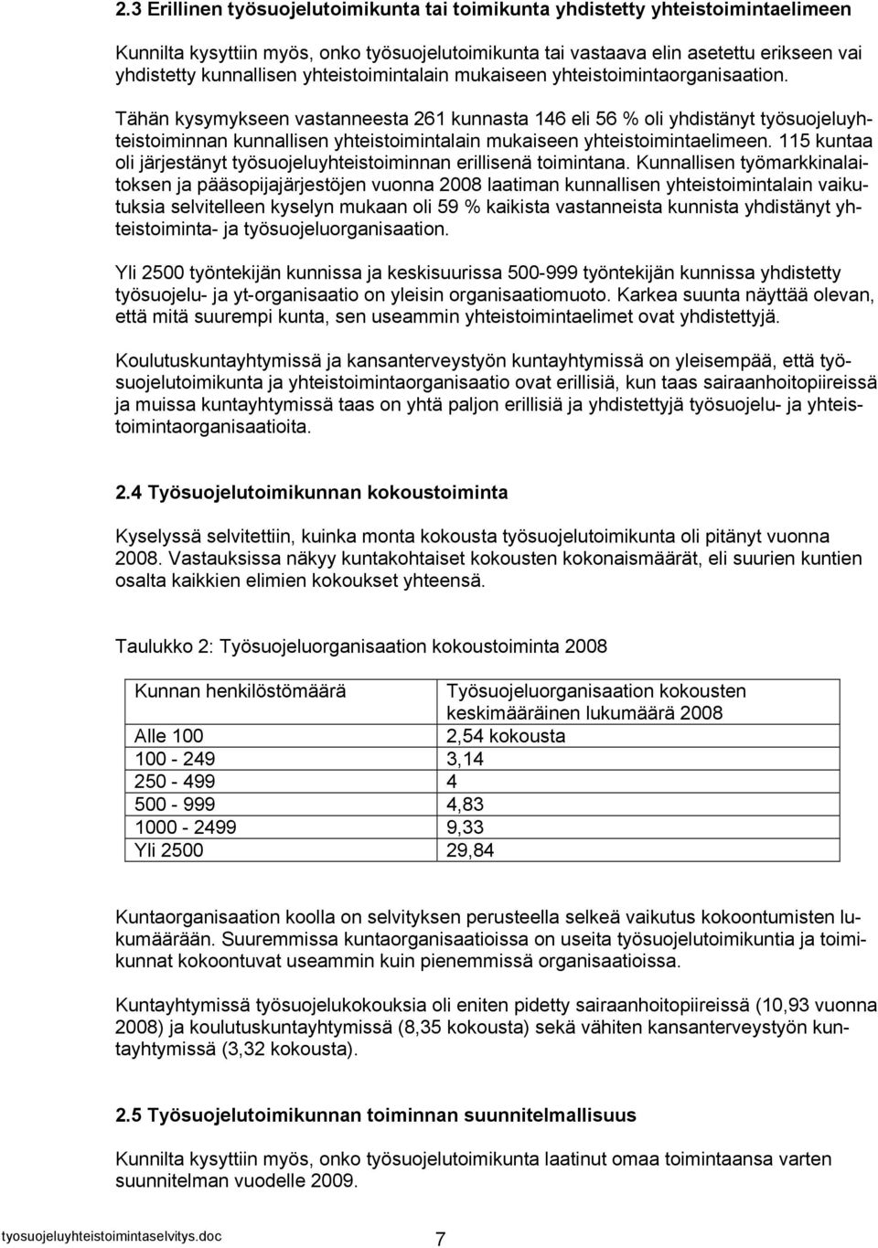 Tähän kysymykseen vastanneesta 261 kunnasta 146 eli 56 % oli yhdistänyt työsuojeluyhteistoiminnan kunnallisen yhteistoimintalain mukaiseen yhteistoimintaelimeen.