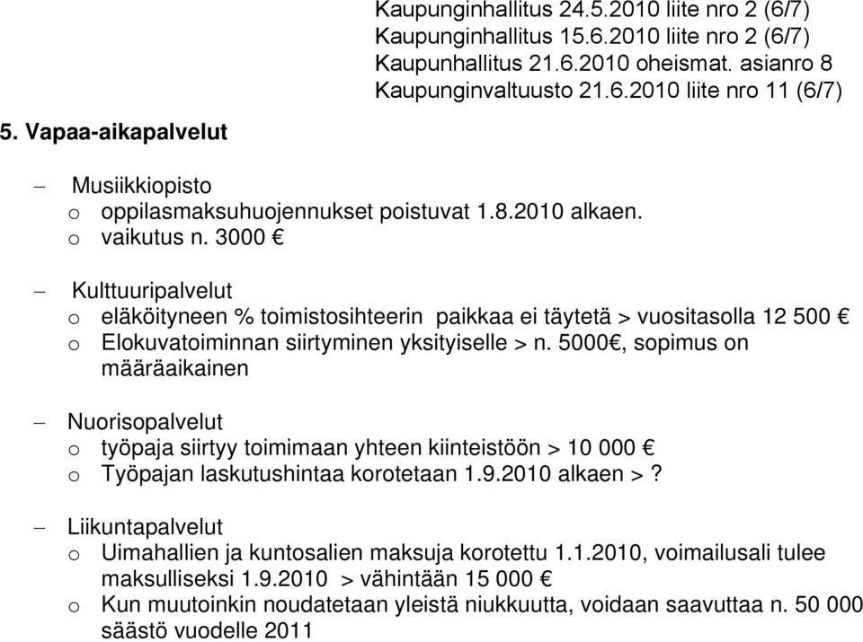 3000 Kulttuuripalvelut o eläköityneen % toimistosihteerin paikkaa ei täytetä > vuositasolla 12 500 o Elokuvatoiminnan siirtyminen yksityiselle > n.