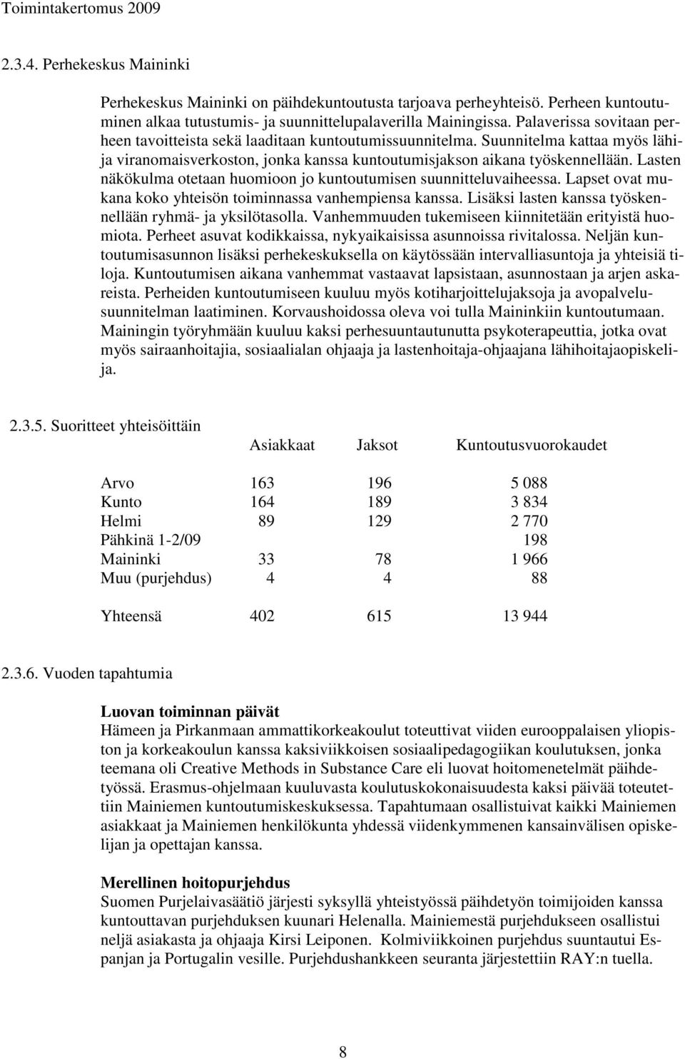 Lasten näkökulma otetaan huomioon jo kuntoutumisen suunnitteluvaiheessa. Lapset ovat mukana koko yhteisön toiminnassa vanhempiensa kanssa. Lisäksi lasten kanssa työskennellään ryhmä- ja yksilötasolla.