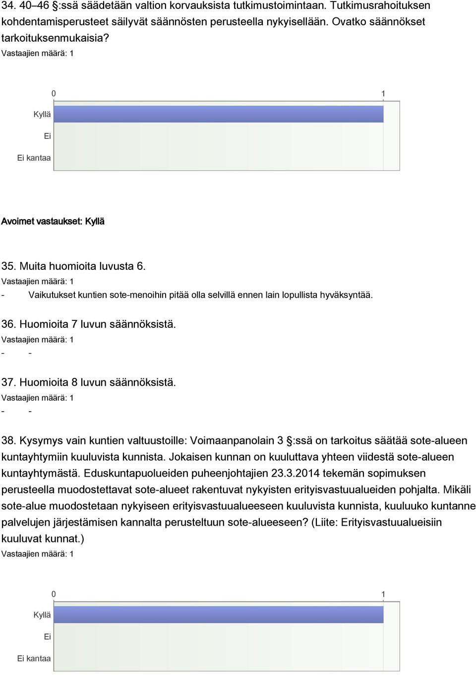 Huomioita 8 luvun säännöksistä. - - 38. Kysymys vain kuntien valtuustoille: Voimaanpanolain 3 :ssä on tarkoitus säätää sote-alueen kuntayhtymiin kuuluvista kunnista.