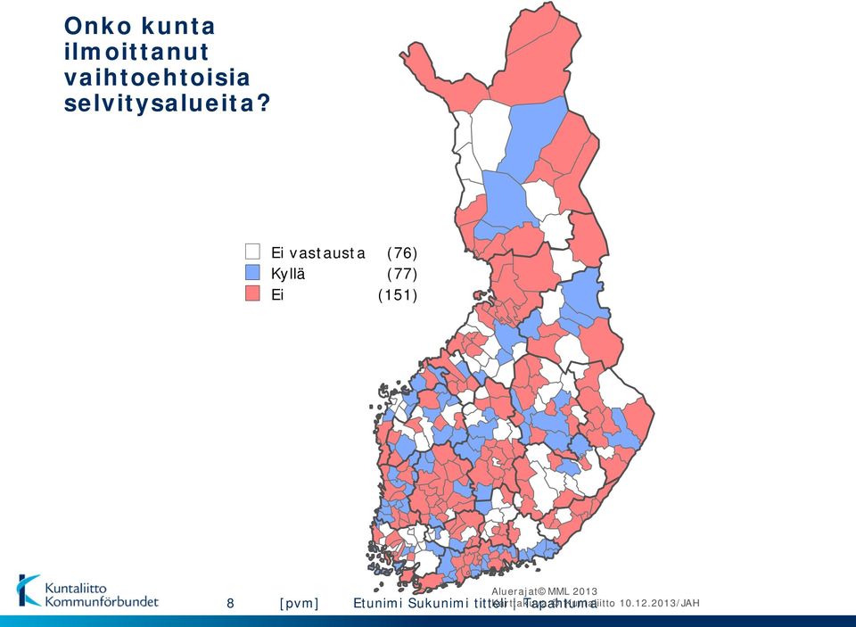 Ei vastausta (76) Kyllä (77) Ei (151)