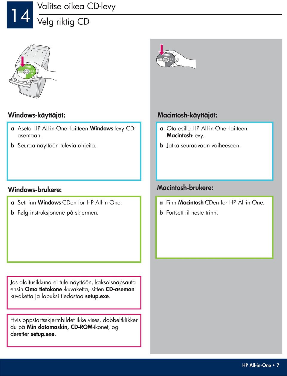 b Følg instruksjonene på skjermen. Macintosh-brukere: a Finn Macintosh -CDen for HP All-in-One. b Fortsett til neste trinn.