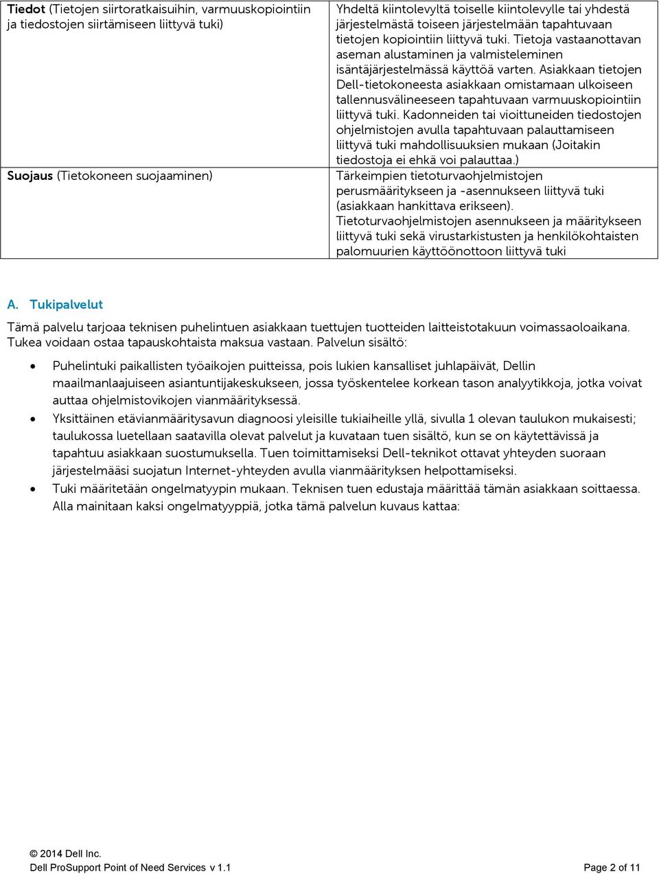 Asiakkaan tietojen Dell-tietokoneesta asiakkaan omistamaan ulkoiseen tallennusvälineeseen tapahtuvaan varmuuskopiointiin liittyvä tuki.