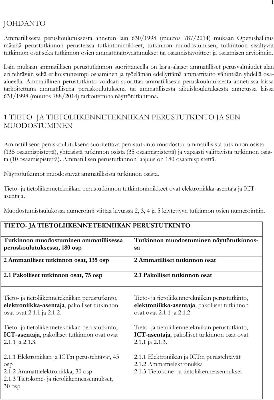 Lain mukaan ammatillisen perustutkinnon suorittaneella on laaja-alaiset ammatilliset perusvalmiudet alan eri tehtäviin sekä erikoistuneempi osaaminen ja työelämän edellyttämä ammattitaito vähintään