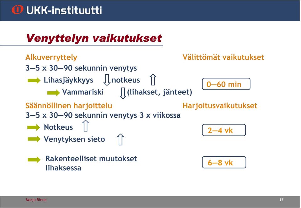 harjoittelu Harjoitusvaikutukset 3 5 x 30 90 sekunnin venytys 3 x viikossa Notkeus