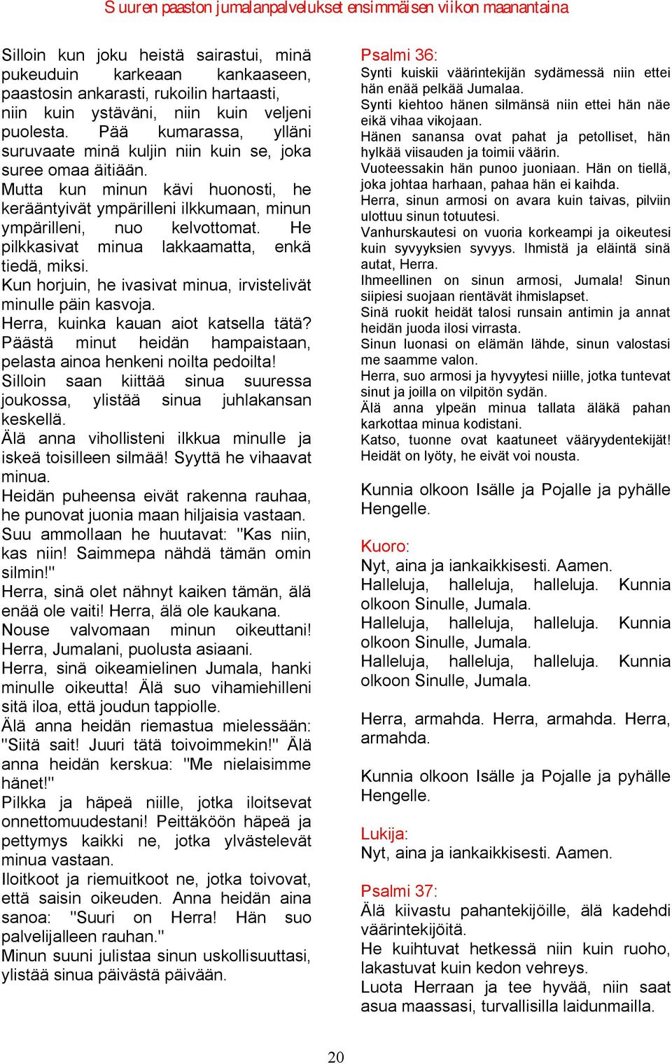 He pilkkasivat minua lakkaamatta, enkä tiedä, miksi. Kun horjuin, he ivasivat minua, irvistelivät minulle päin kasvoja. Herra, kuinka kauan aiot katsella tätä?