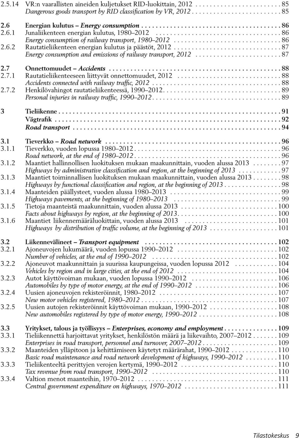 7 Onnettomuudet Accidents.... 88 2.7.1 Rautatieliikenteeseen liittyvät onnettomuudet, 2012...88 Accidents connected with railway traffic, 2012...88 2.7.2 Henkilövahingot rautatieliikenteessä, 1990 2012.