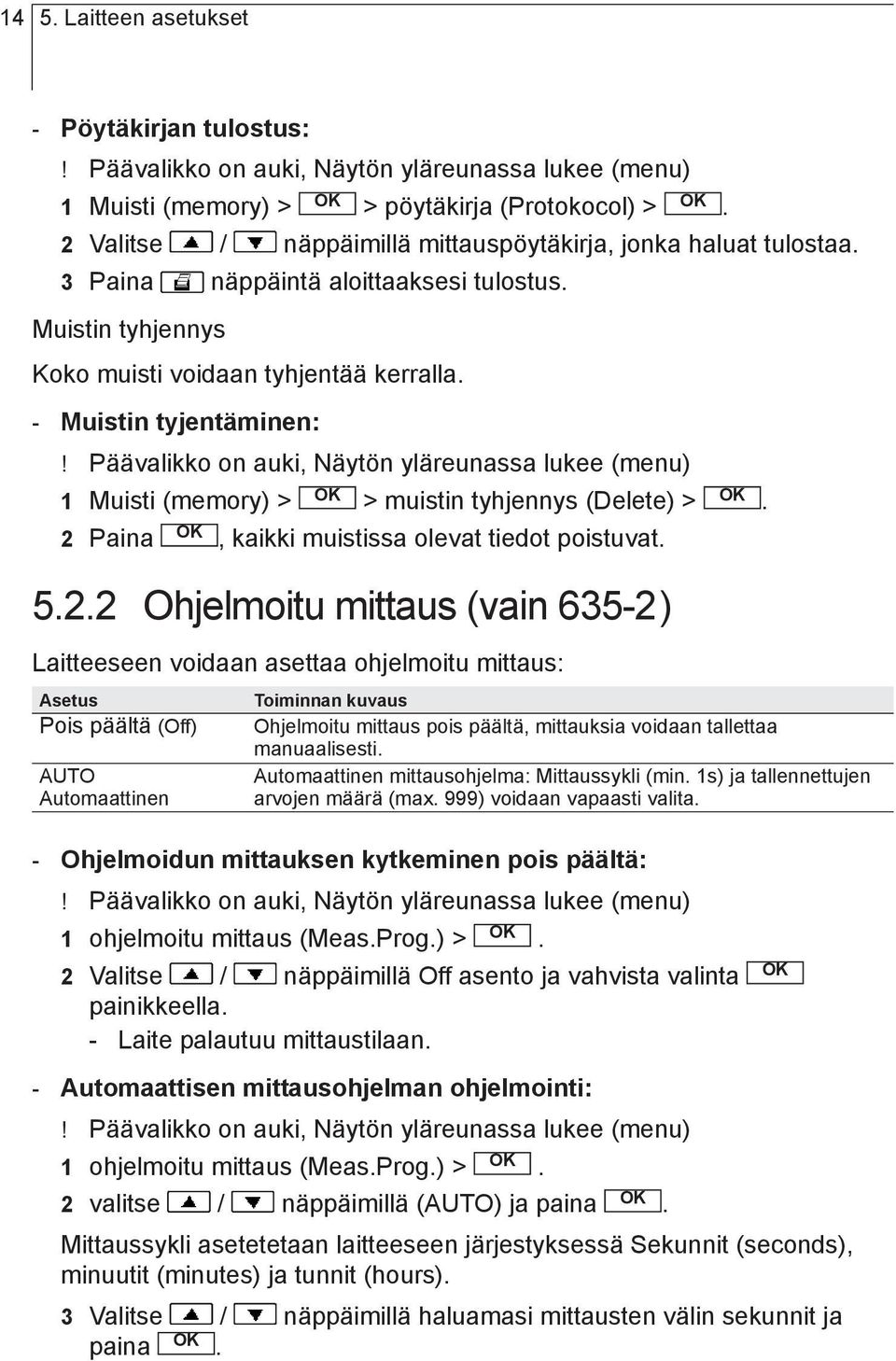 tulostus Muistin tyhjennys Koko muisti voidaan tyhjentää kerralla - Muistin tyjentäminen:!