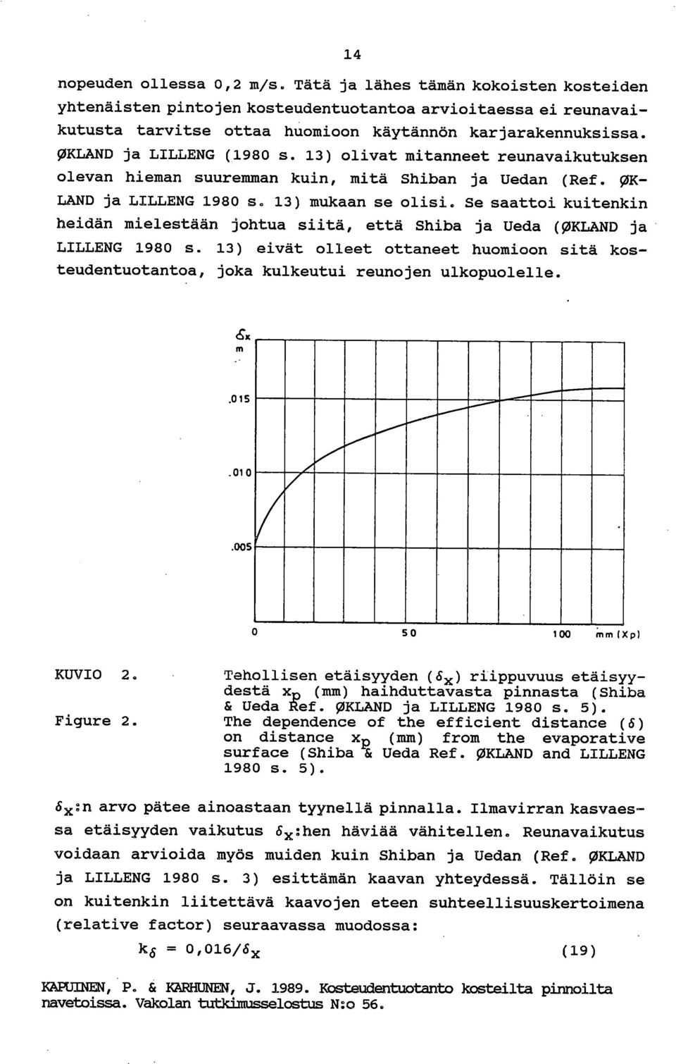 Se saattoi kuitenkin heidän mielestään johtua siitä, että Shiba ja Ueda (OKLAND ja LILLENG 1980 s. 13) eivät olleet ottaneet huomioon sitä kosteudentuotantoa, joka kulkeutui reunojen ulkopuolelle. ex.