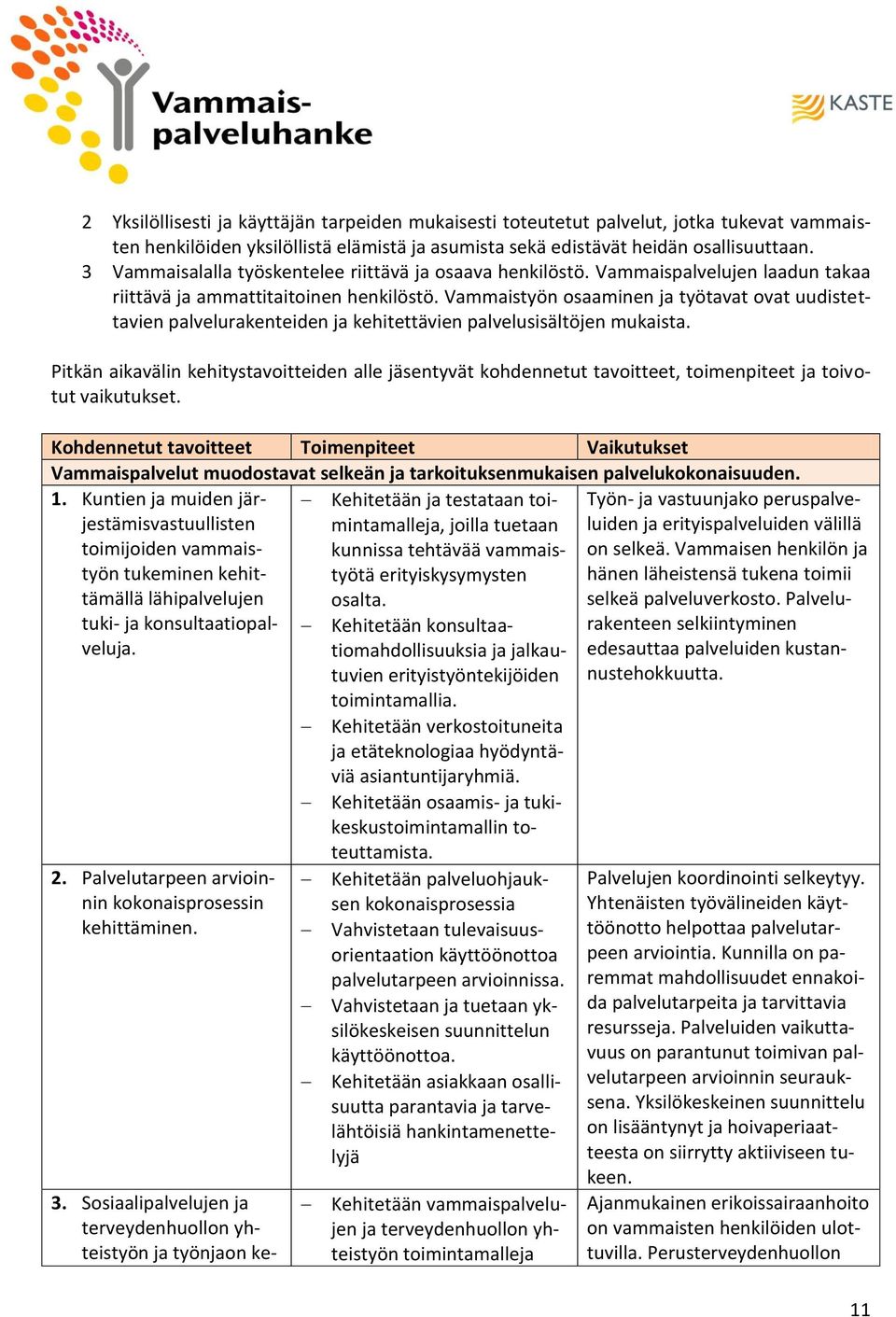 Vammaistyön osaaminen ja työtavat ovat uudistettavien palvelurakenteiden ja kehitettävien palvelusisältöjen mukaista.