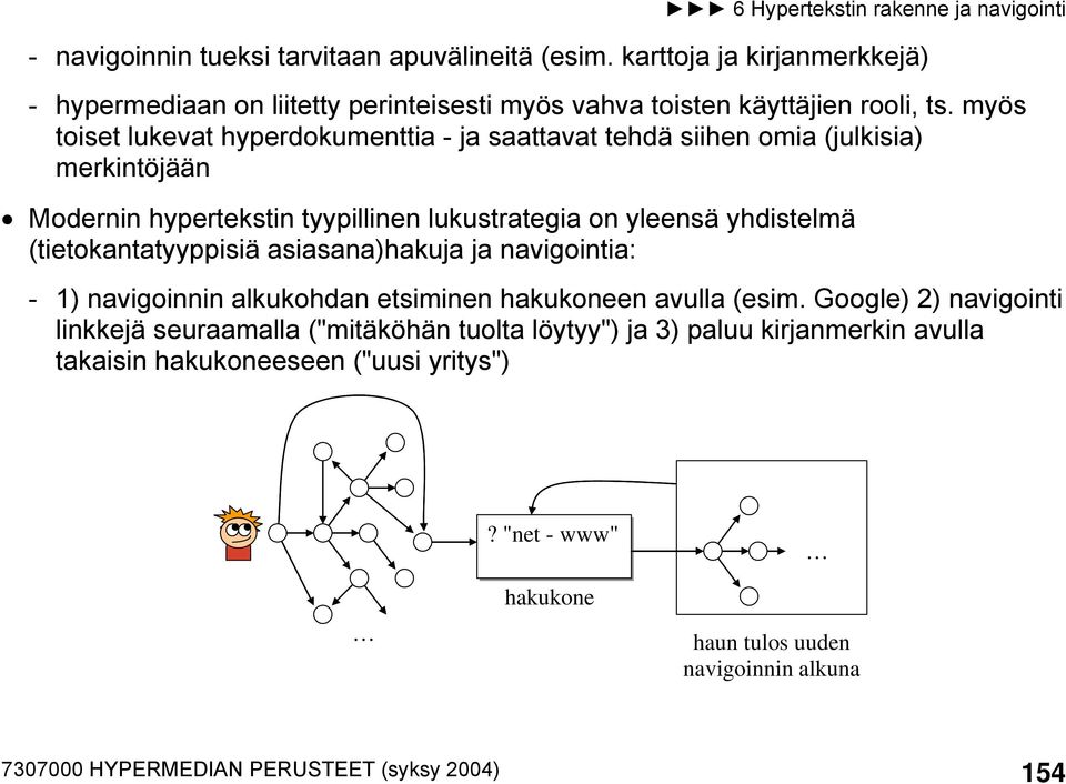 (tietokantatyyppisiä asiasana)hakuja ja navigointia: - 1) navigoinnin alkukohdan etsiminen hakukoneen avulla (esim.