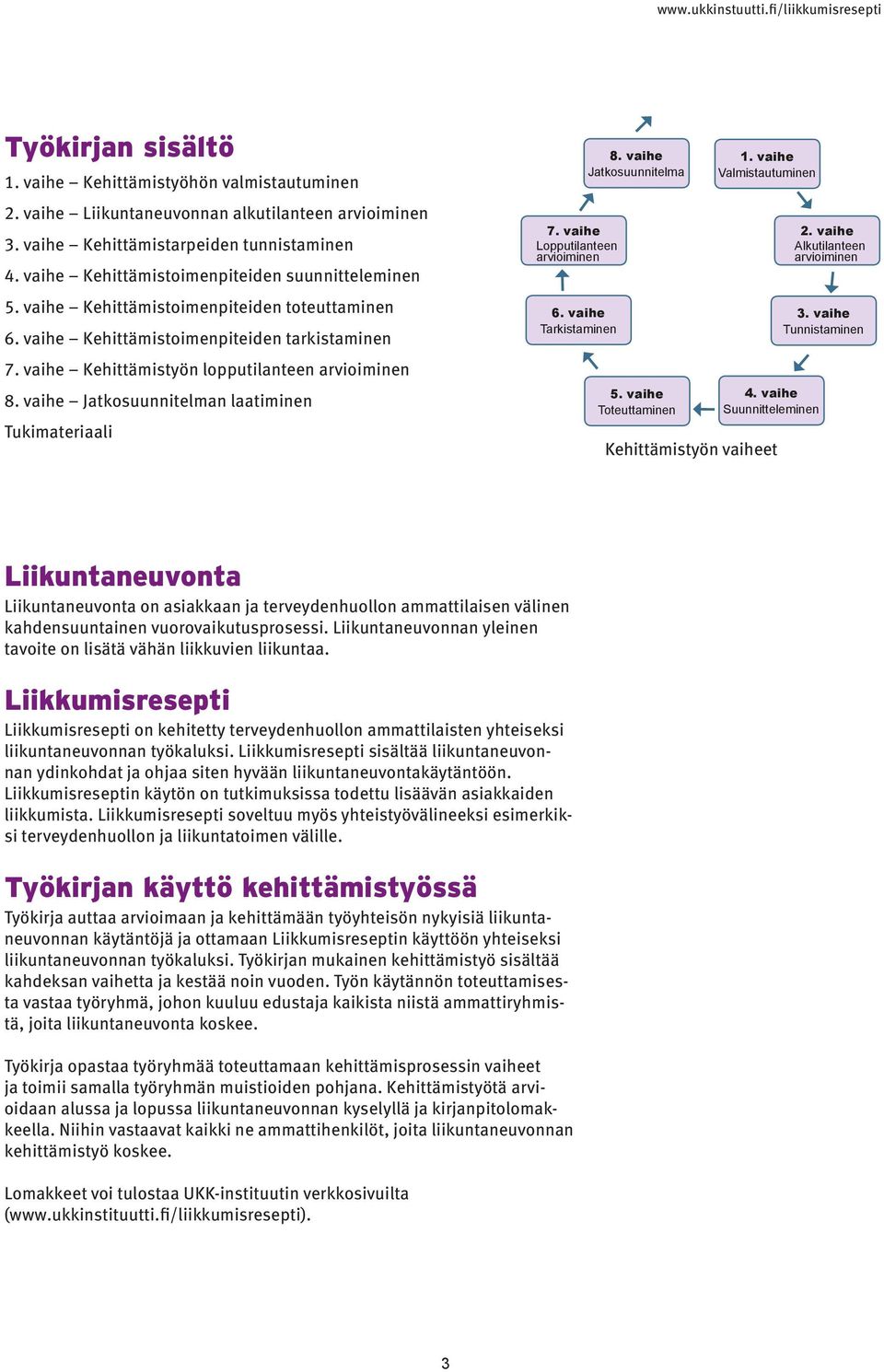 vaihe Jatkosuunnitelman laatiminen Tukimateriaali 7. vaihe Lopputilanteen arvioiminen 6. vaihe Tarkistaminen 8. vaihe Jatkosuunnitelma 5. vaihe Toteuttaminen vaihe Valmistautuminen 4.