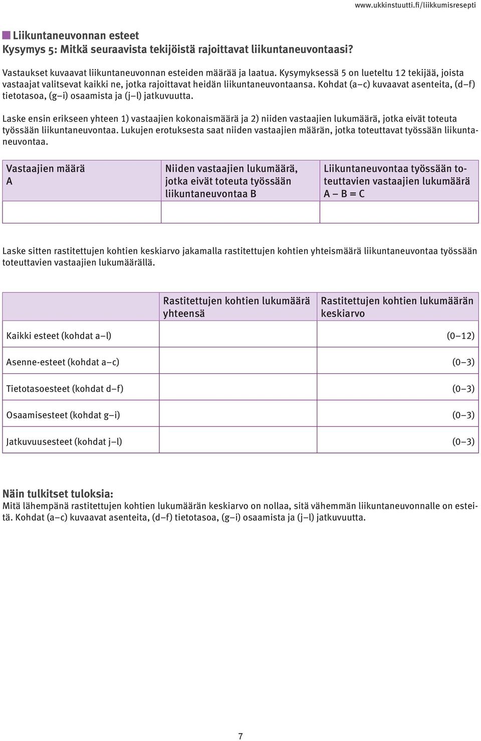 Kohdat (a c) kuvaavat asenteita, (d f) tietotasoa, (g i) osaamista ja (j l) jatkuvuutta.