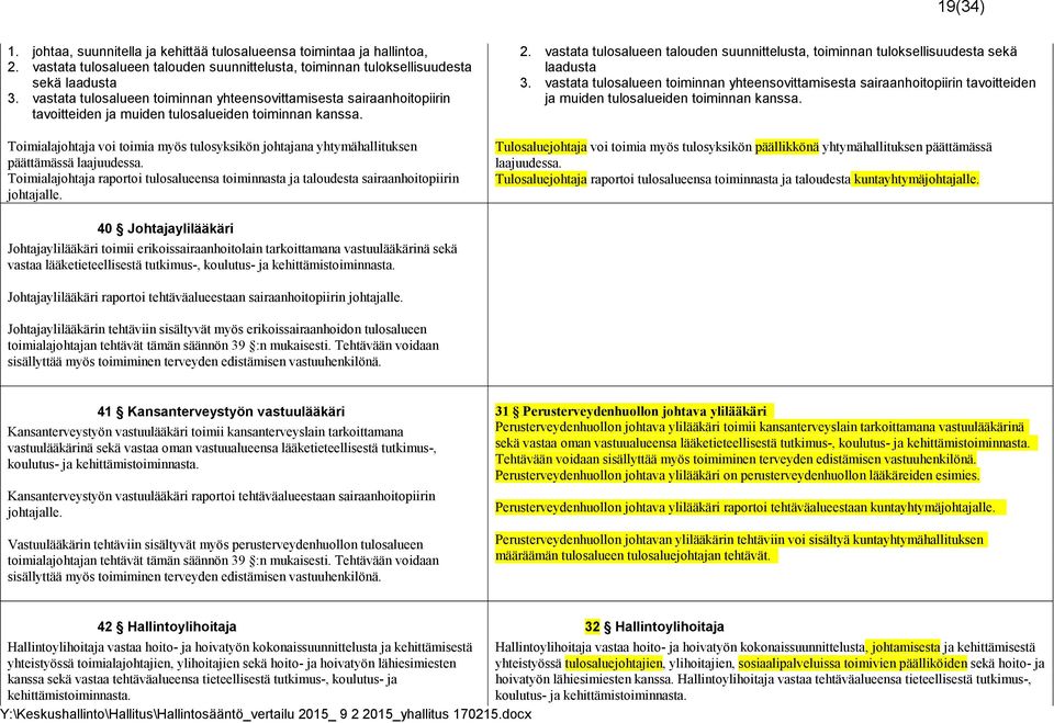 Toimialajohtaja voi toimia myös tulosyksikön johtajana yhtymähallituksen päättämässä laajuudessa. Toimialajohtaja raportoi tulosalueensa toiminnasta ja taloudesta sairaanhoitopiirin johtajalle. 2.