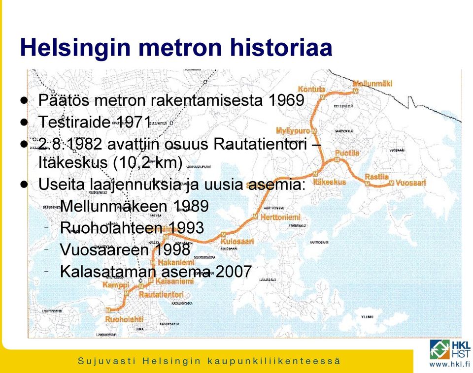 1982 avattiin osuus Rautatientori Itäkeskus (10,2 km) Useita