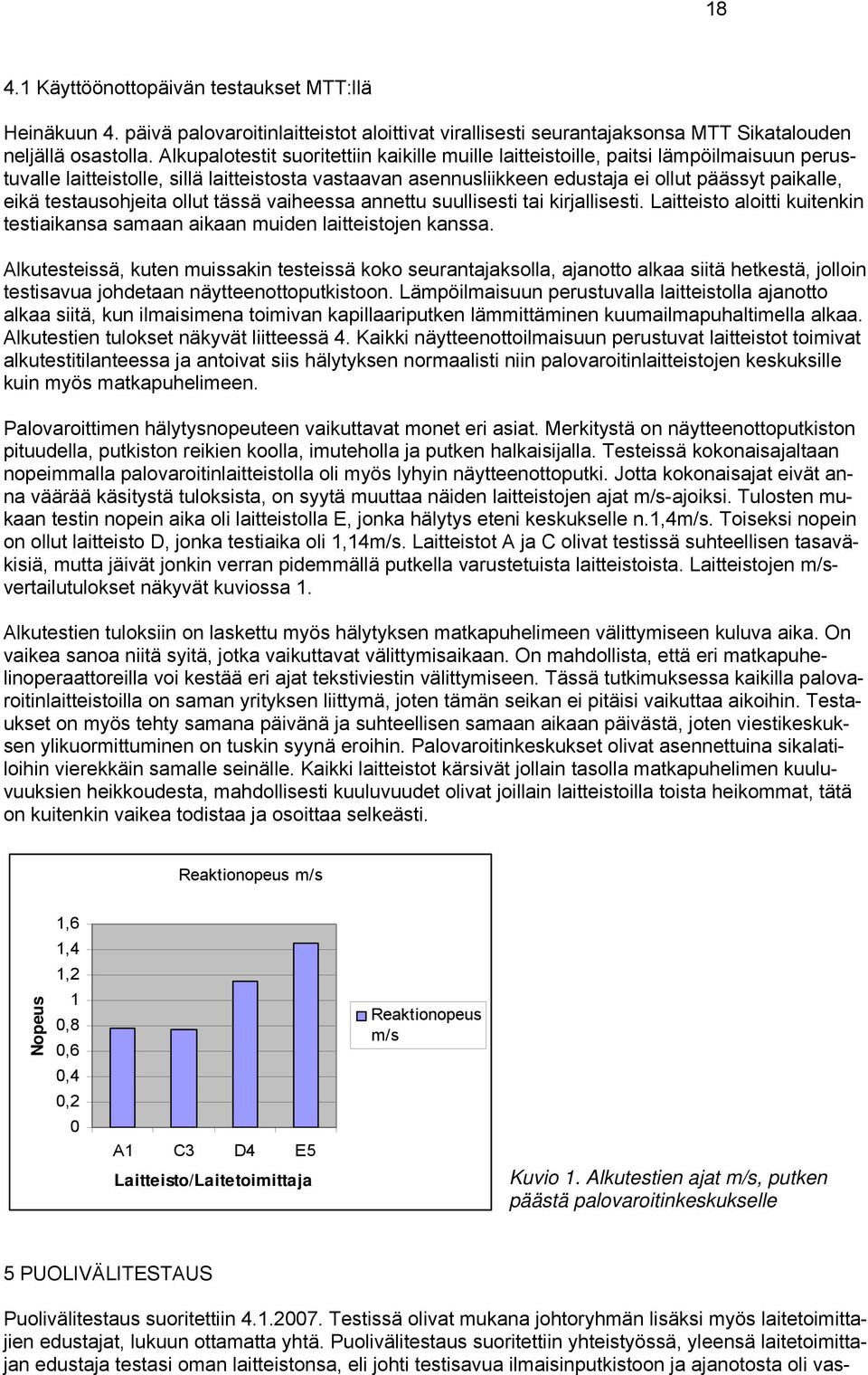 testausohjeita ollut tässä vaiheessa annettu suullisesti tai kirjallisesti. Laitteisto aloitti kuitenkin testiaikansa samaan aikaan muiden laitteistojen kanssa.