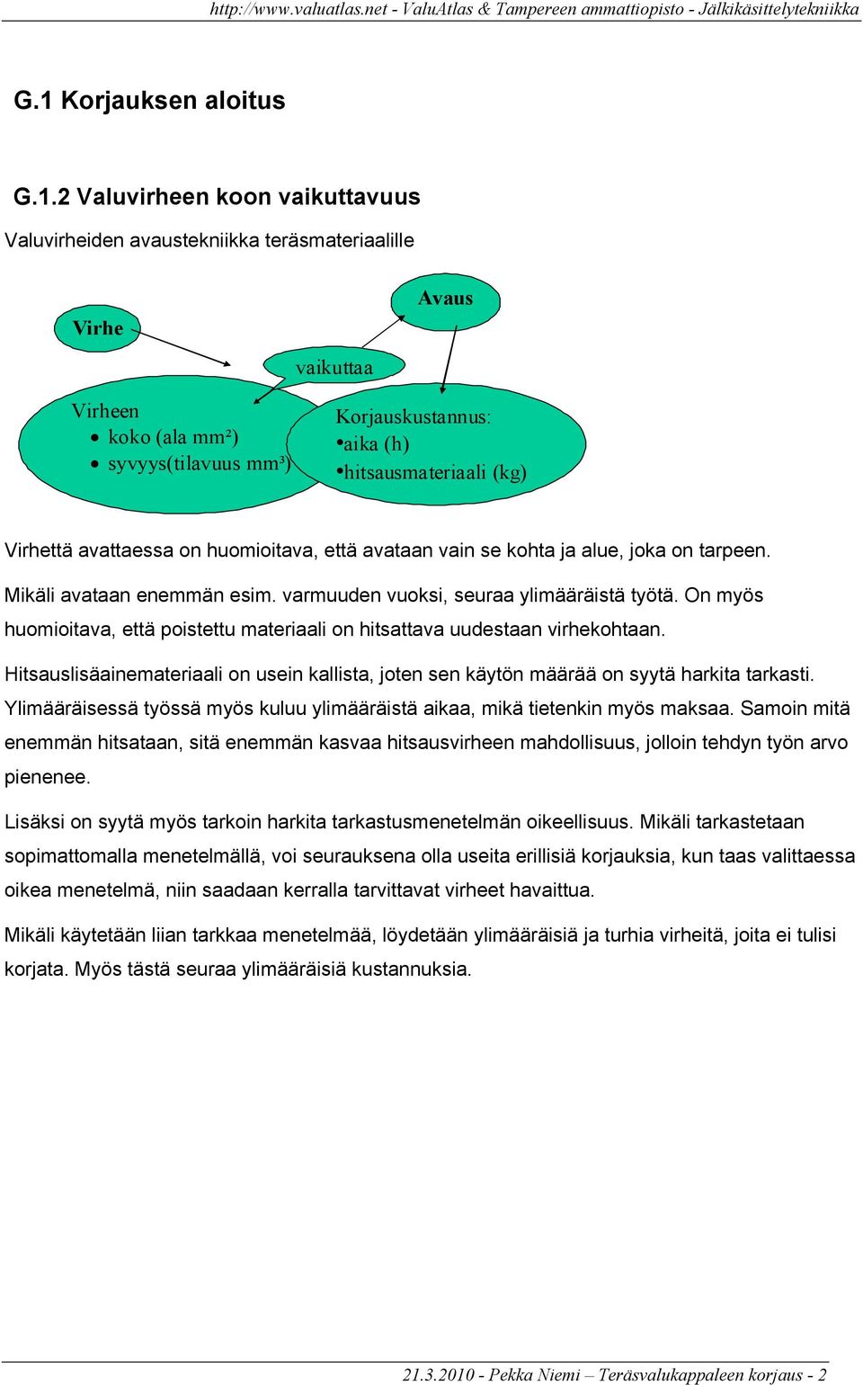 On myös huomioitava, että poistettu materiaali on hitsattava uudestaan virhekohtaan. Hitsauslisäainemateriaali on usein kallista, joten sen käytön määrää on syytä harkita tarkasti.